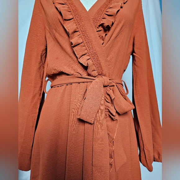 Long Sleeve Ruffle Wrap Maxi Dress - Picture 3 of 8